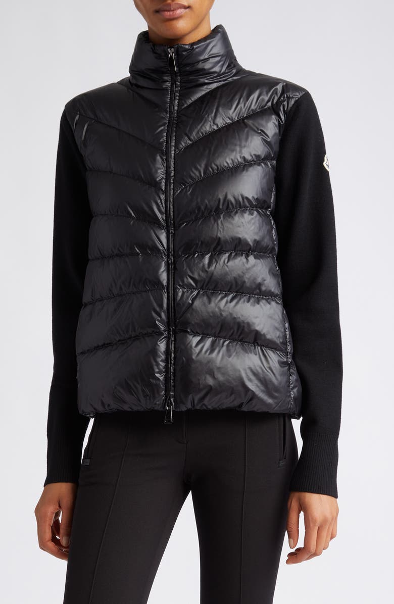 Moncler Quilted Nylon & Wool Knit Cardigan, Main, color,