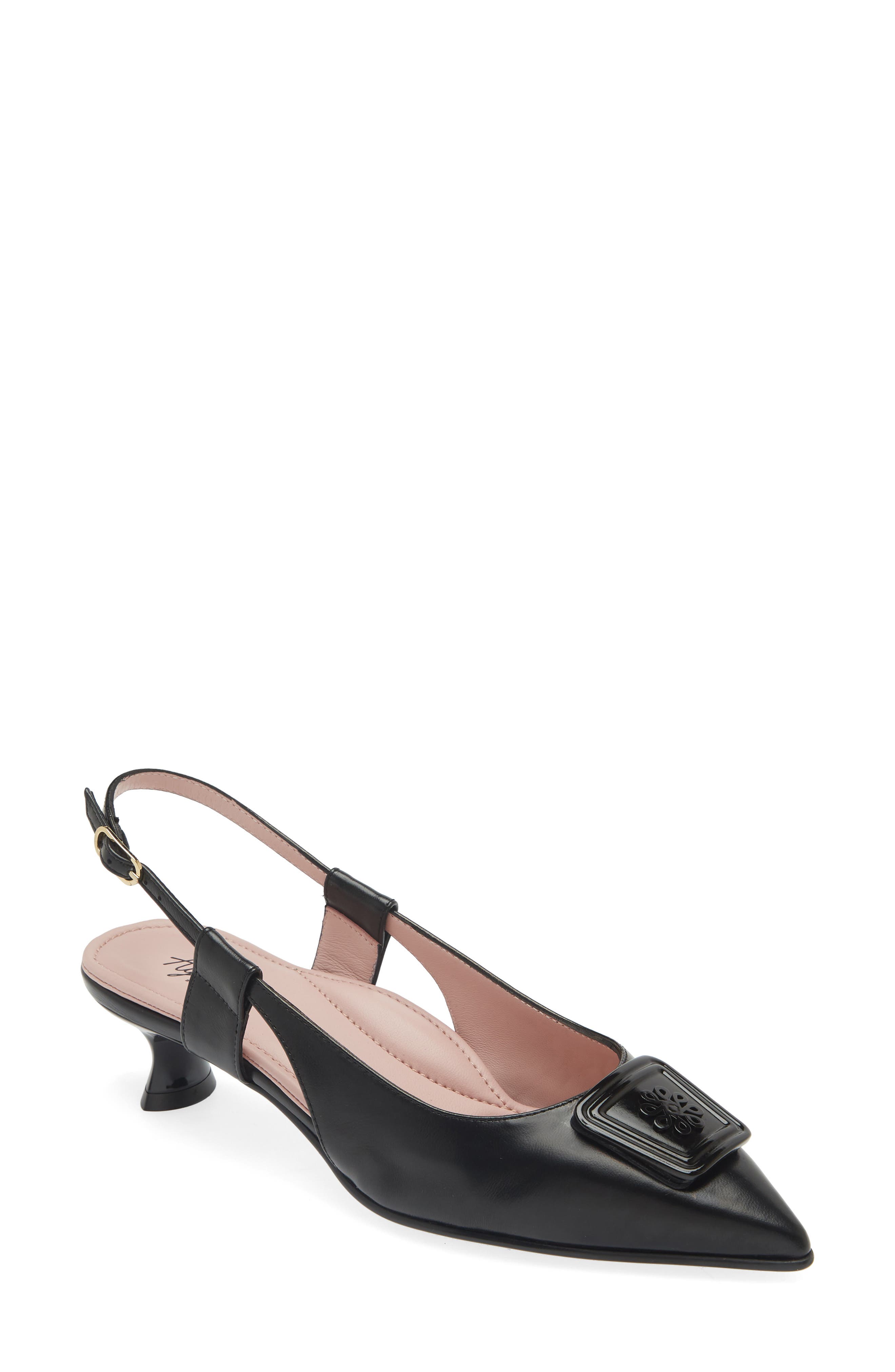 Naot Amber Pointed Toe Slingback Pump, Main, color, Black Sheen Leather