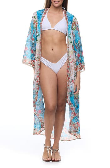 Ranee's Ranees Floral Cover-up Duster In Blue