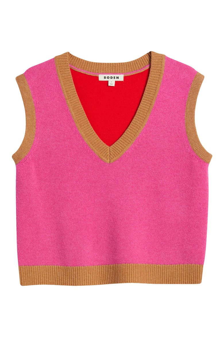 Olivia Colorblock Merino Wool Sweater Vest, Alternate, color, PARTY PINK