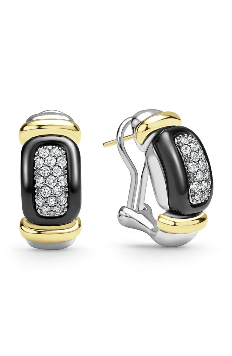 LAGOS Black Ceramic Diamond Huggie Earrings, Main, color, Two Tone