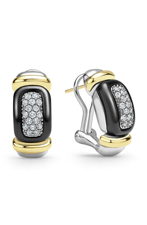 Black Ceramic Diamond Huggie Earrings
