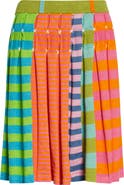 YanYan Embroidered Stripe Pleated Linen Blend Sweater Skirt