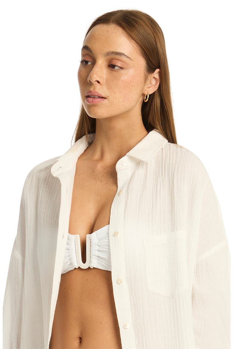 Sunset Beach Oversize Cotton Cover-Up Shirt, Alternate, color, WHITE