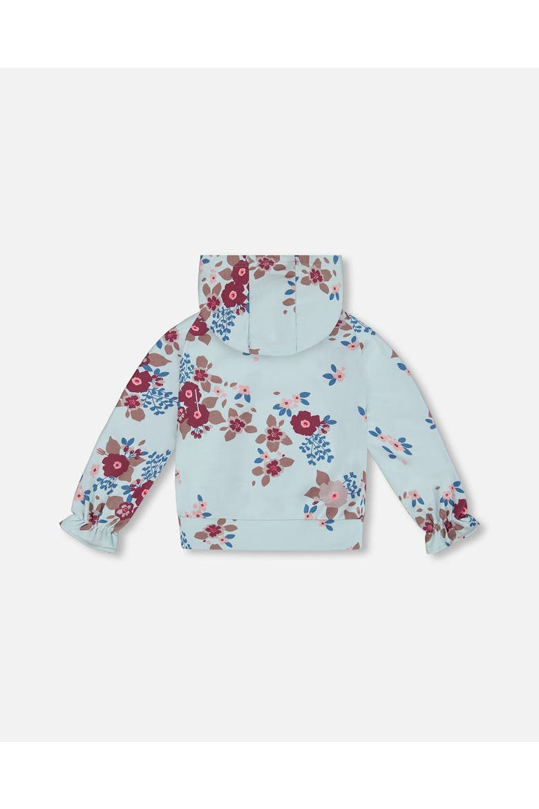 Girl's Fleece Hoodie Light Blue Printed Big Flowers, Alternate, color, Big Flowers On Blue