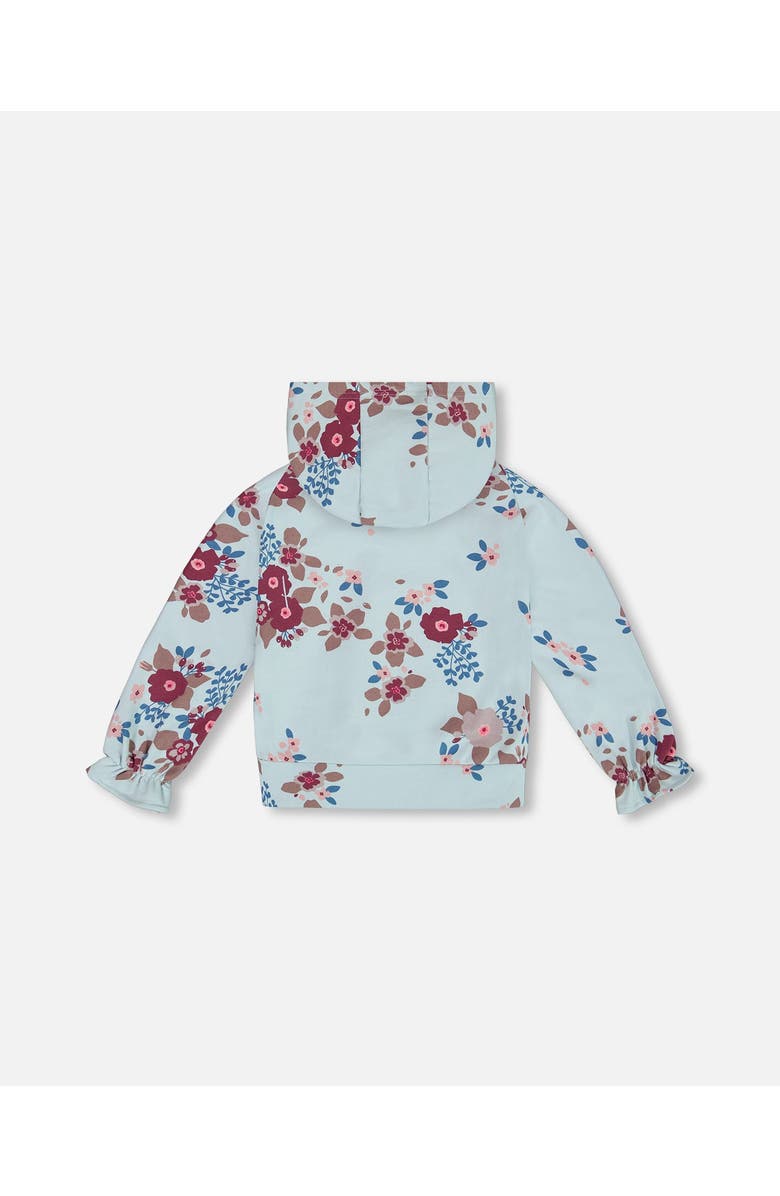 Deux par Deux Girl's Fleece Hoodie Light Blue Printed Big Flowers, Alternate, color,