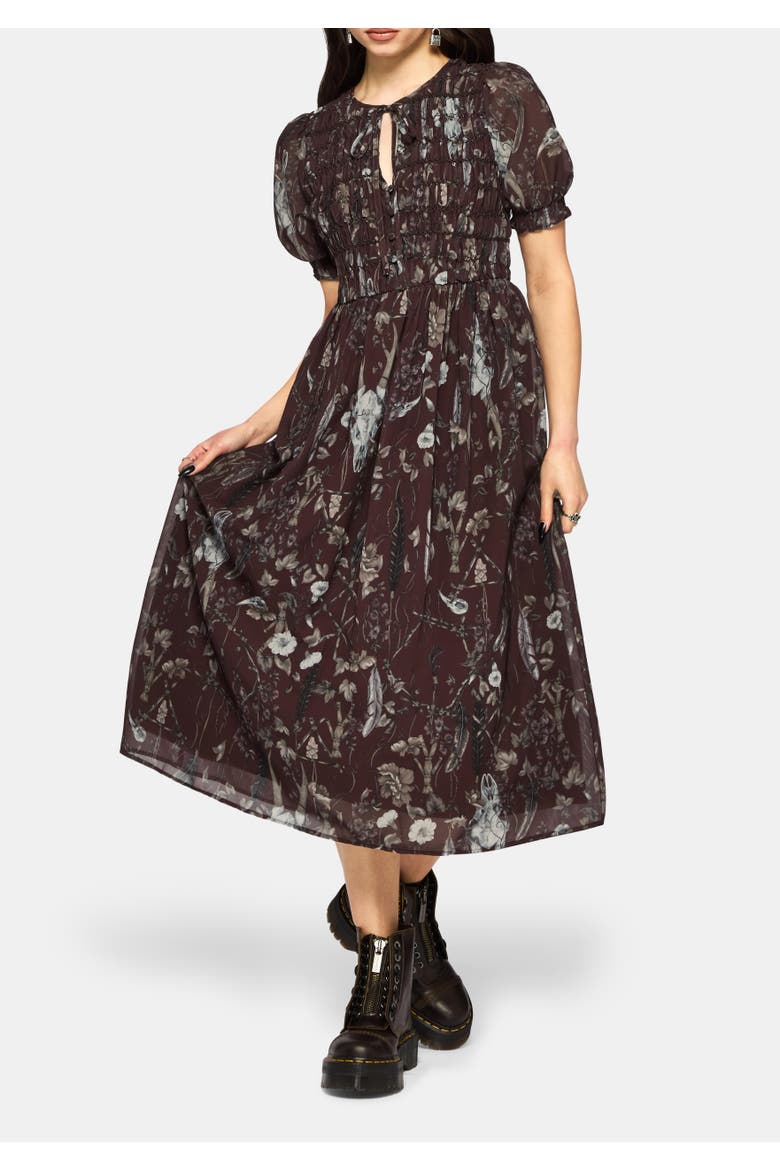 Dusha Garden Print Chiffon Midi Dress, Main, color, Red