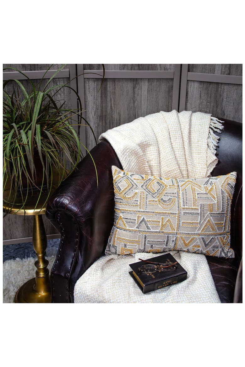 Beaded Geometric Accent Pillow, Alternate, color, BEIGE