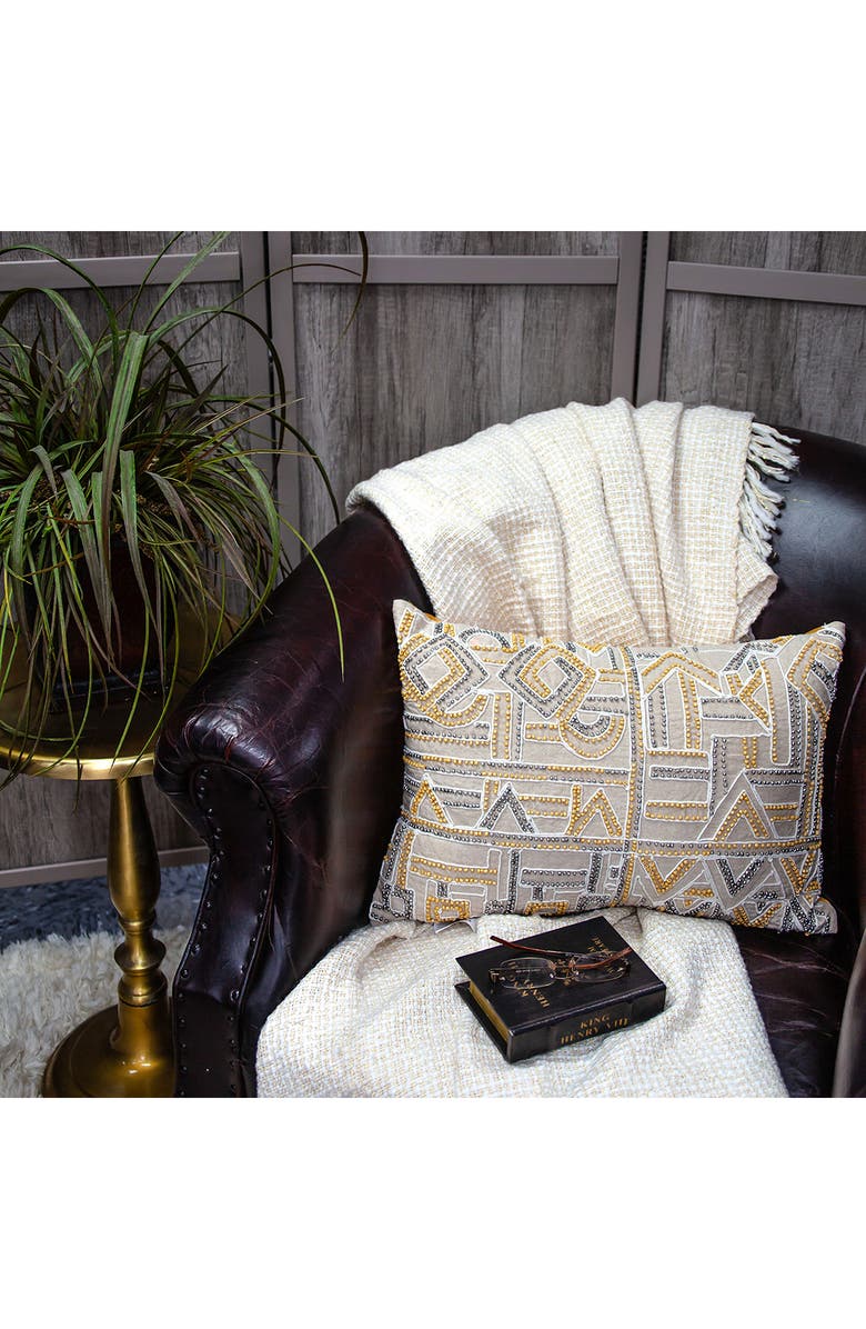 PARKLAND COLLECTION Beaded Geometric Accent Pillow, Alternate, color, Beige