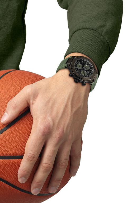 Tissot Men's Swiss Chronograph T-race Green Rubber Strap Watch 45mm In Grey