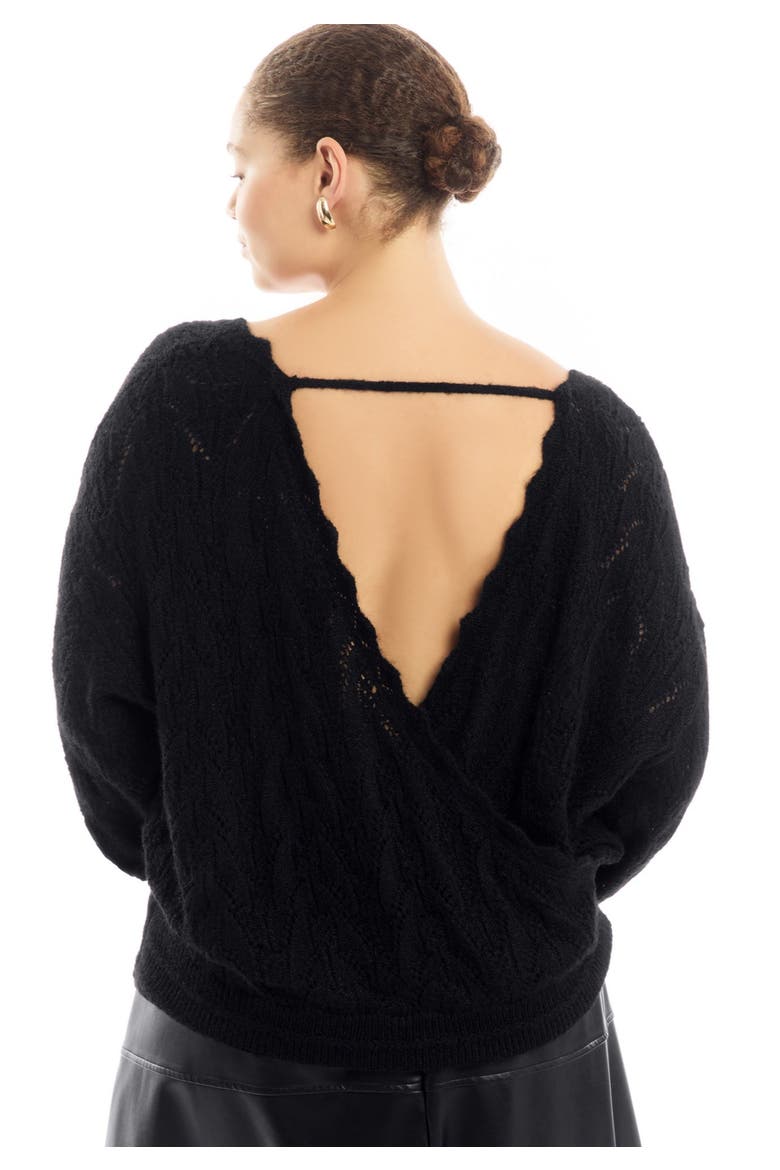 Scallop-Trim Wrap Sweater, Alternate, color, BLACK ONYX