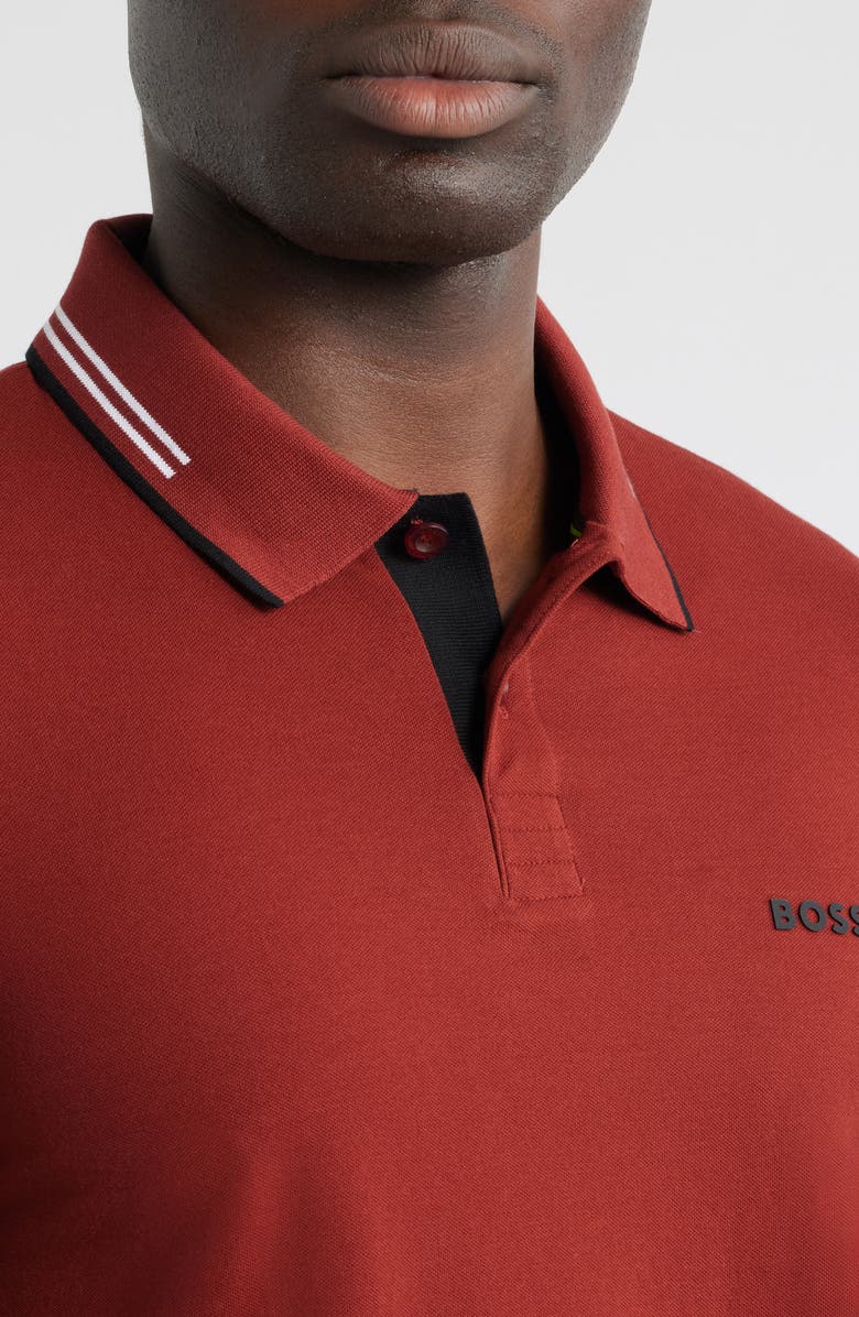 BOSS Paul Tipped Stretch Cotton Polo, Alternate, color, Dark Pink