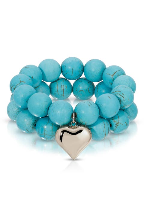 Luck & Love Stone Puffy Heart Stretch Bracelet