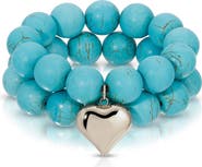 Ettika Luck & Love Stone Puffy Heart Stretch Bracelet