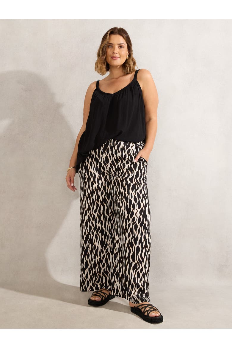 Drawstring Waist Wide Leg Pants, Alternate, color, Cream/Black