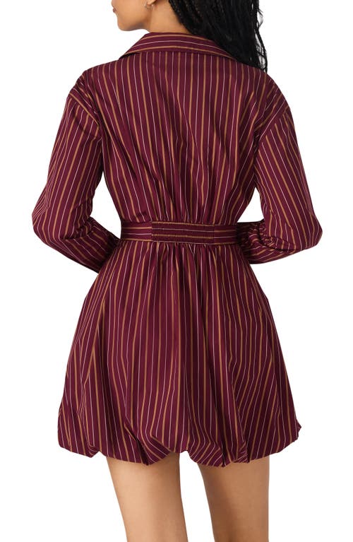 Steve Madden Arielle Long Sleeve Bubble Hem Cotton Mini Shirtdress In Burgundy