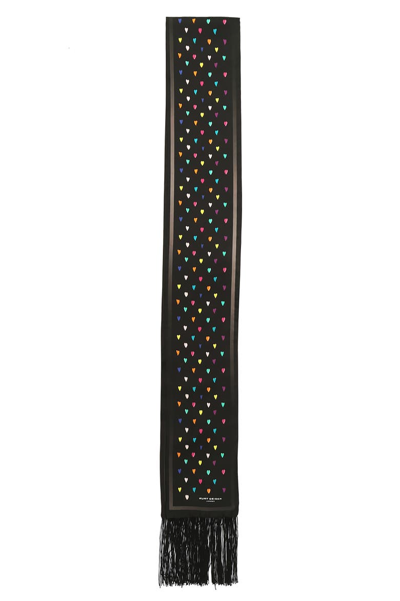 Rainbow Heart Print Party Fringe Silk Scarf, Alternate, color, CLASSIC RAINBOW