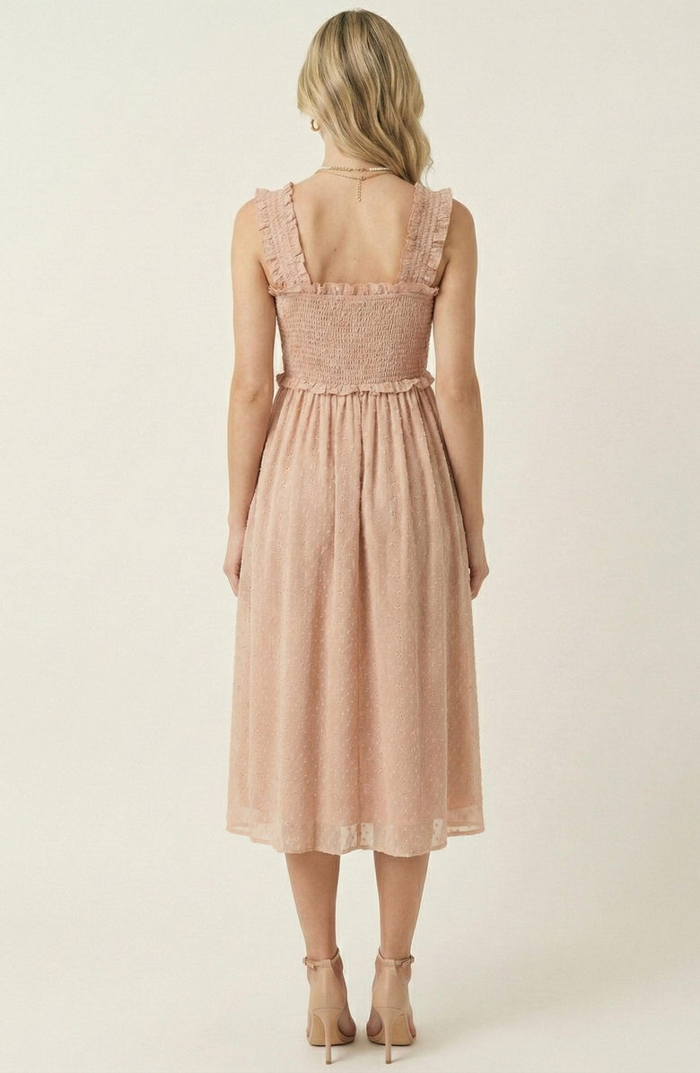 Modenaire Smocked Ruffle Straps Midi Dress, Alternate, color, Blush Pink