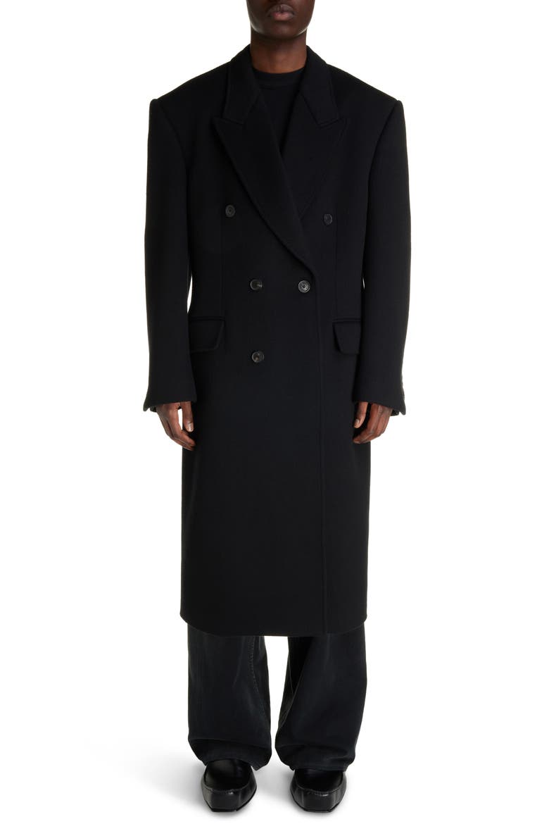 Double Breasted Wool Topcoat, Alternate, color, BLACK