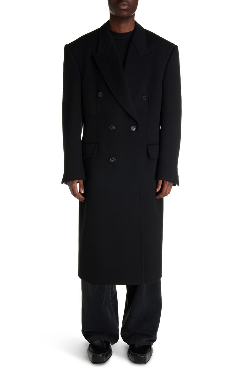 Balenciaga Double Breasted Wool Topcoat, Alternate, color, Black