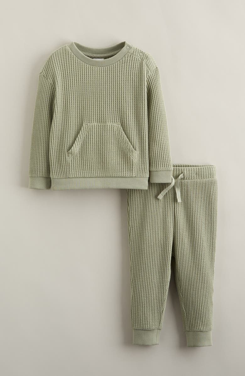Nordstrom Kanga Waffle Crewneck Sweatshirt & Joggers Set, Main, color, Green Seagrass