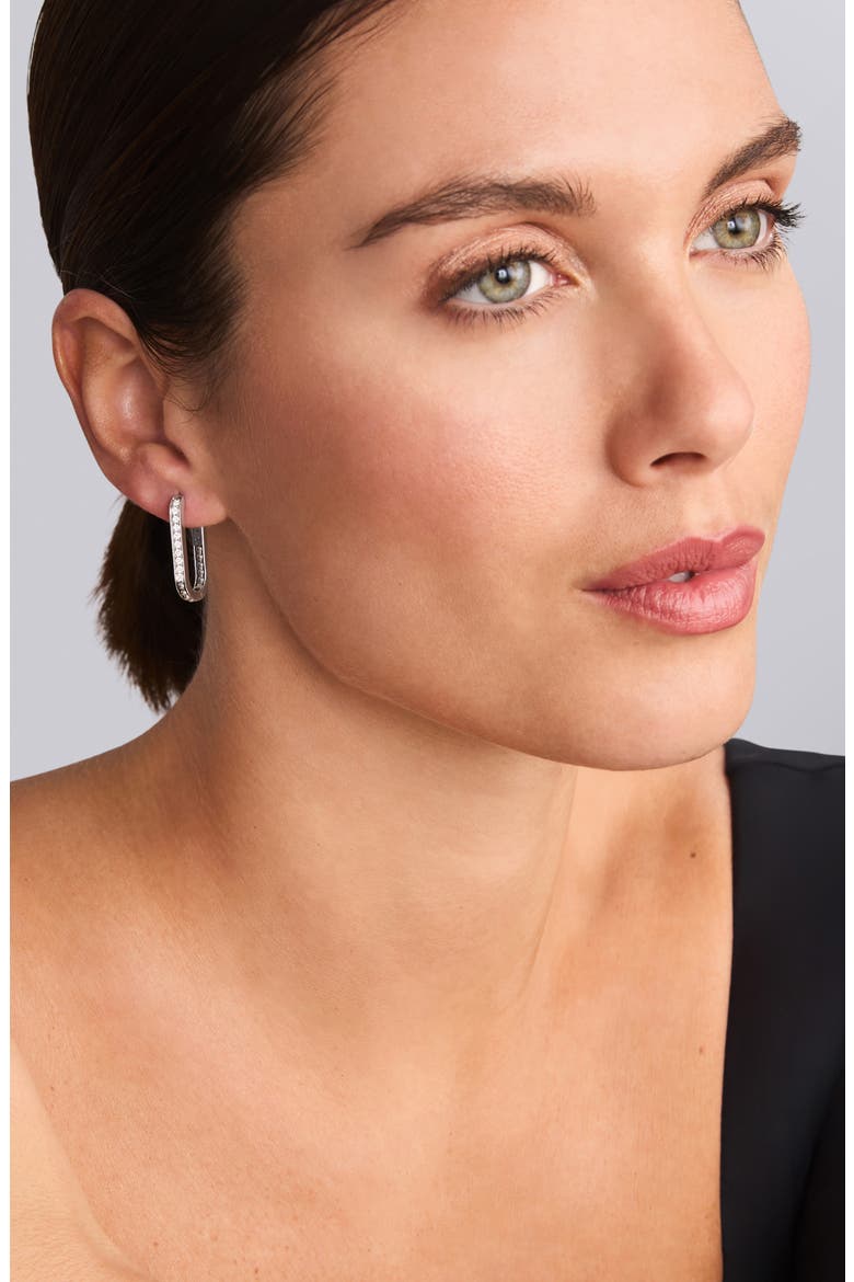 Caviar Spark Linear Diamond Hoop Earrings, Alternate, color, SILVER