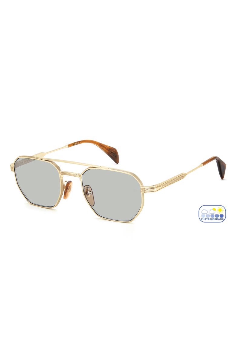 David Beckham Eyewear 52mm Navigator Sunglasses, Alternate, color, Gold Brown Horn/ Grn Ft Ar