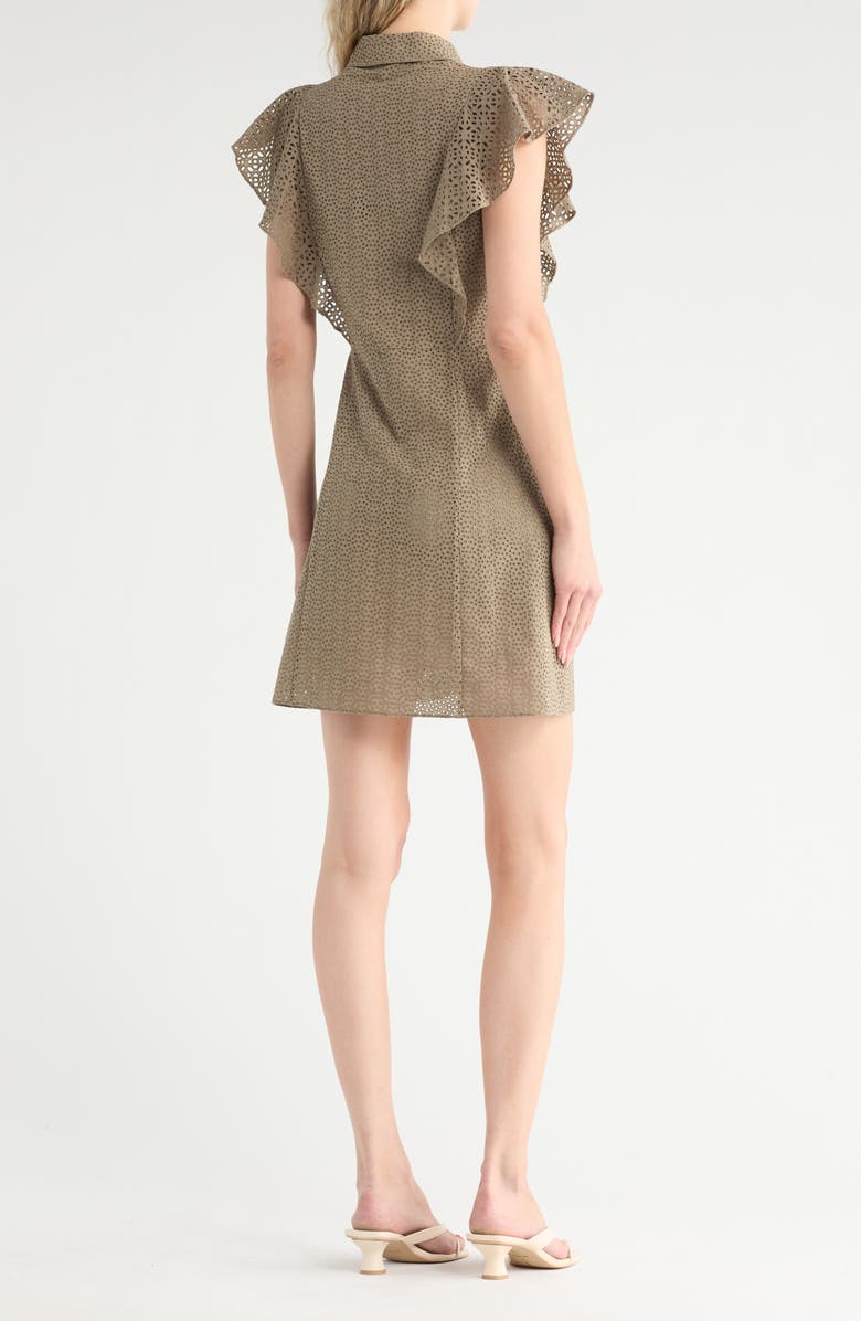 Theory Nova Ruffled Button Front Eyelet Minidress, Alternate, color, Willow