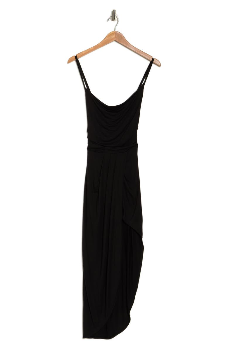 GO COUTURE Cowl Neck Asymmetric Slit Dress, Alternate, color, Black
