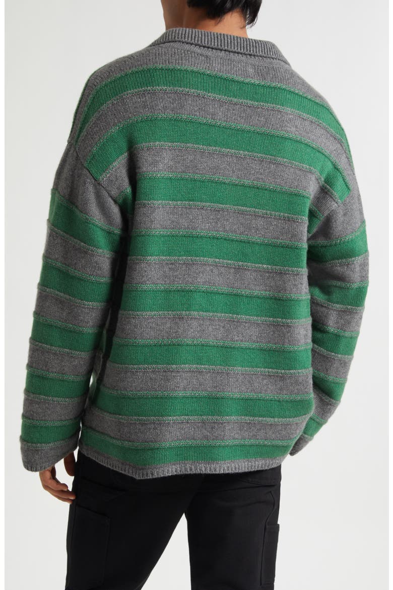 Dume Stripe Cashmere Rugby Sweater, Alternate, color, FERN/ GRANITE