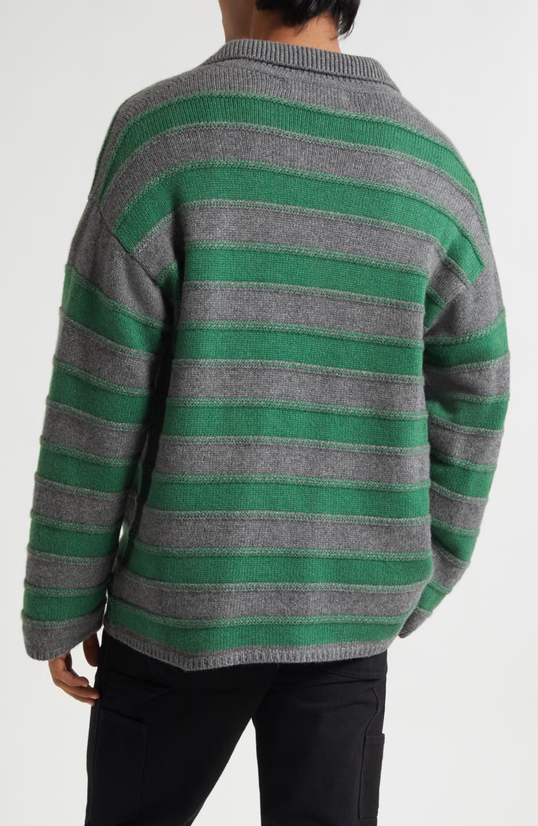 The Elder Statesman Dume Stripe Cashmere Rugby Sweater, Alternate, color, Fern/ Granite