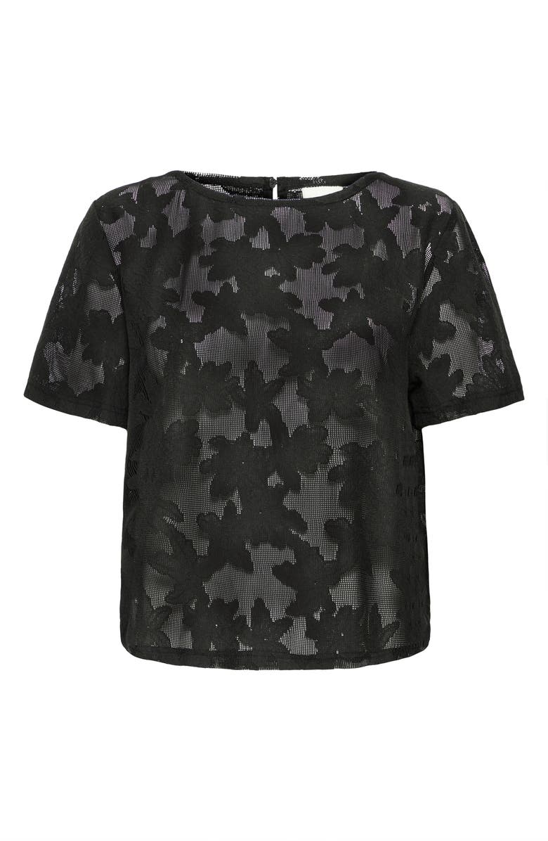 ICHI Short Sleeve Lace Shirt, Alternate, color, Black