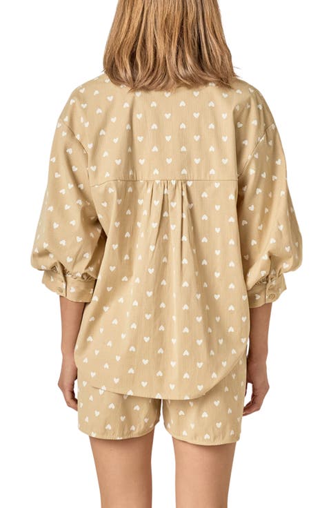 Heart Embroidered Corduroy Button Up Shirt