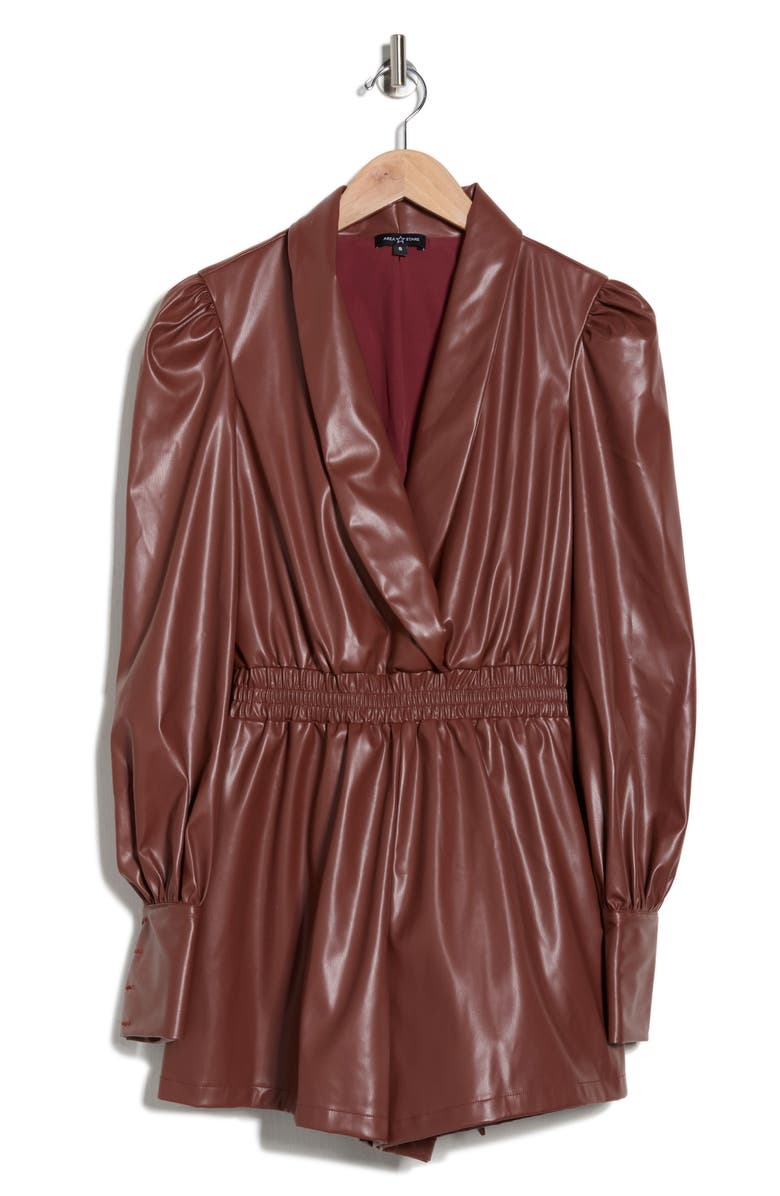 AREA STARS Jade Faux Leather Long Sleeve Romper, Alternate, color, Brown