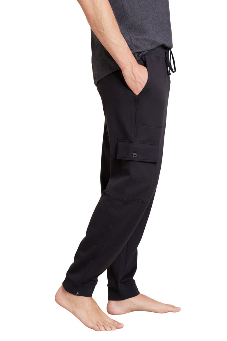Malibu Collection® Pima Cotton Fleece Cargo Sweatpant, Alternate, color, BLACK
