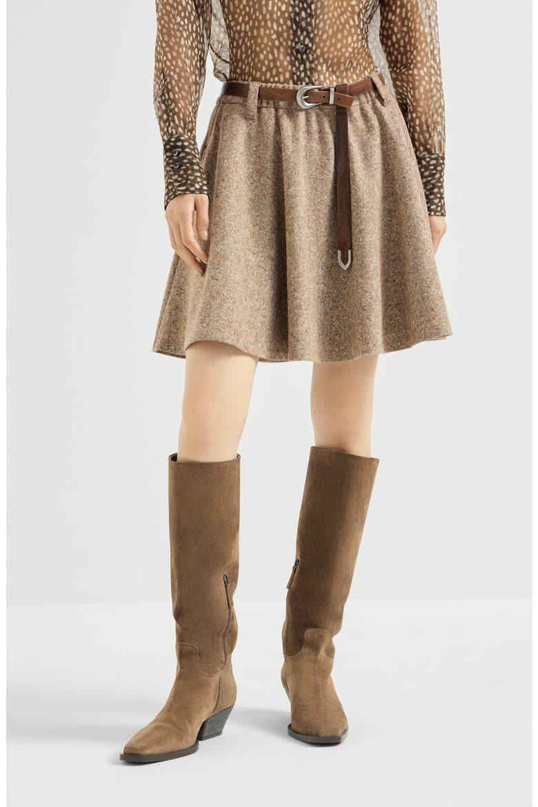Virgin wool donegal mini circle skirt with monili, Main, color, Pine Cone Brown