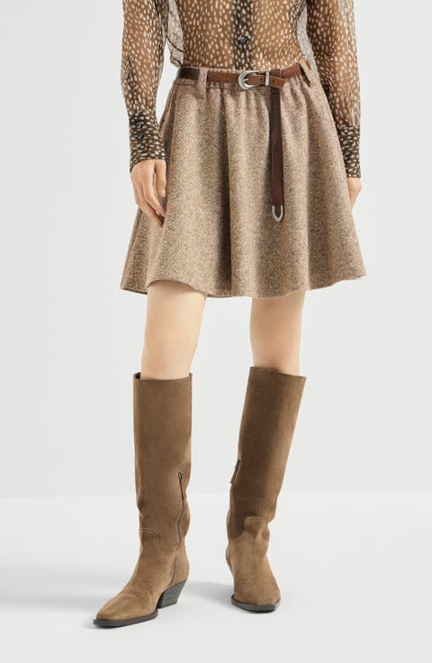Virgin wool donegal mini circle skirt with monili