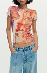 Desigual Print Mesh Crop Top