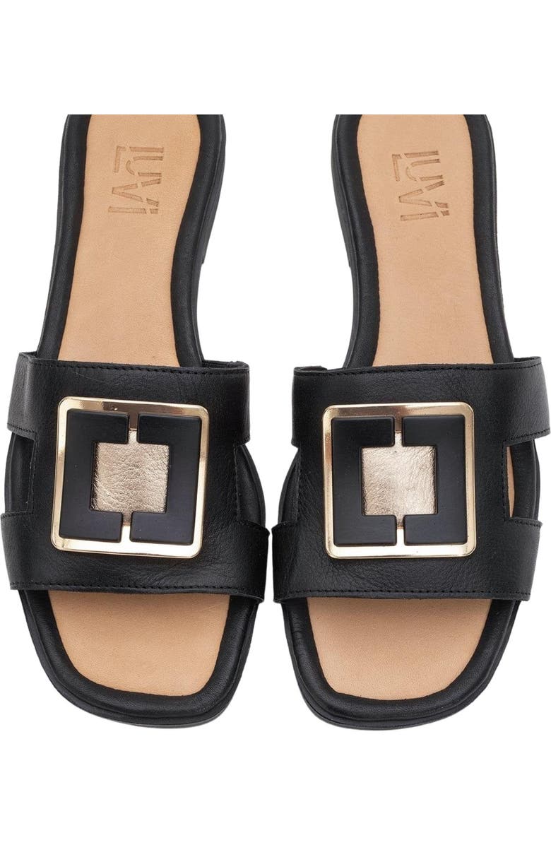 Forever & Always Shoes MILLIE Leather Buckle Slide, Alternate, color, Black Leather