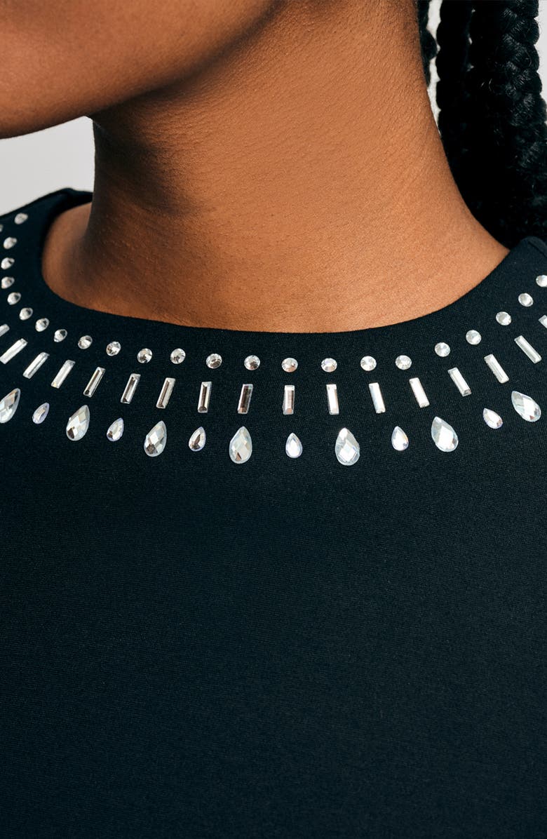 Isaac Mizrahi New York Embellished Ponte Shell, Alternate, color, Black