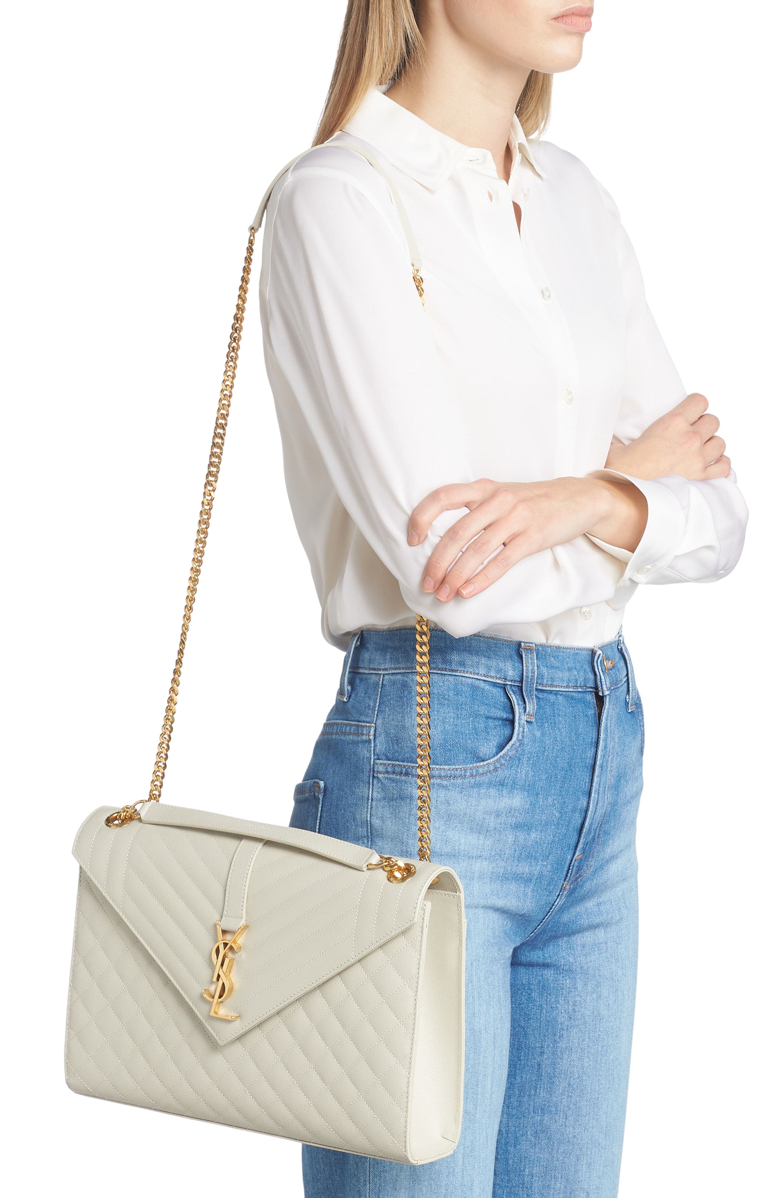 Saint Laurent Large Envelope Calfskin Shoulder Bag, Alternate, color, 