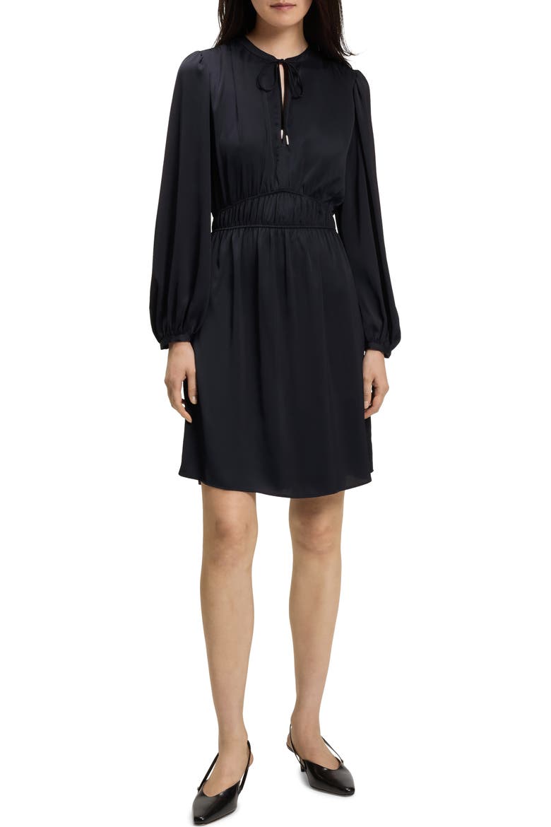 Decly Tie Neck Long Sleeve Dress, Main, color, DK BU