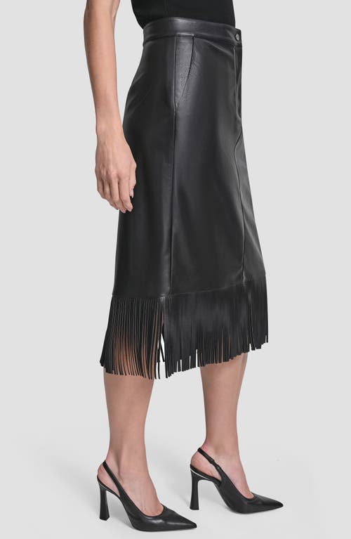 Dkny Fringe Faux Leather Midi Skirt In Black