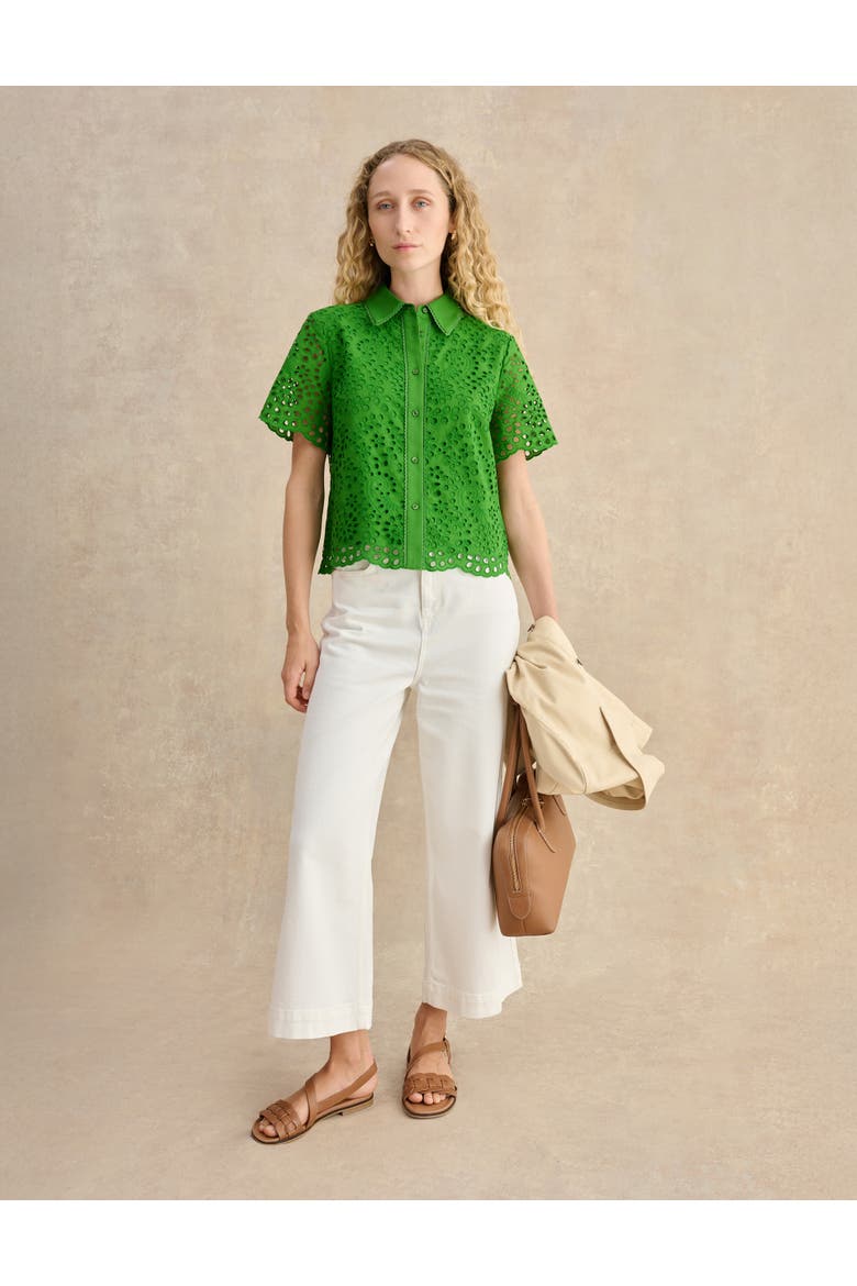 Caroline Short Sleeve Loose Fit Shirt, Alternate, color, Emerald Green