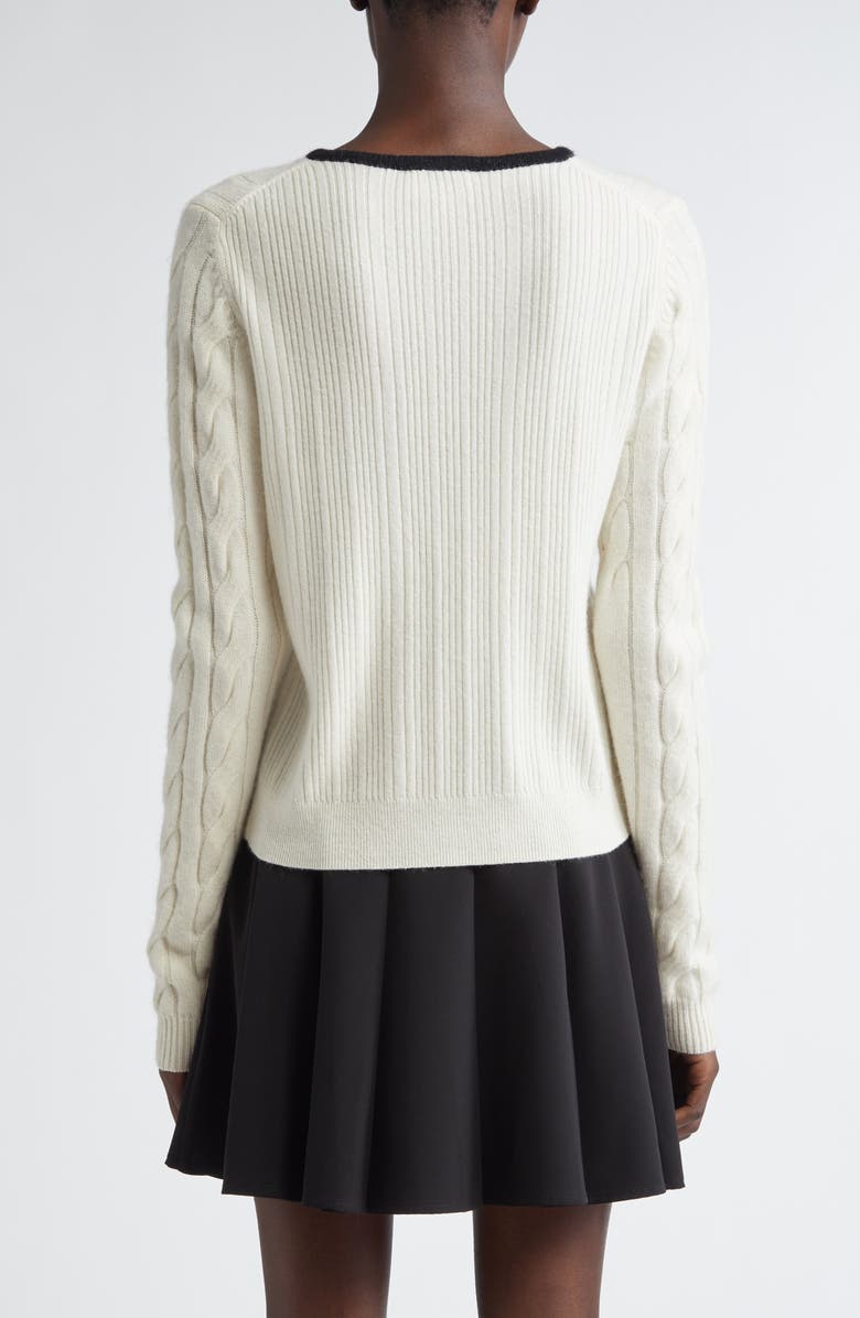 Ganni Tie Front Merino Wool & Cashmere Cable Sweater, Alternate, color, Egret