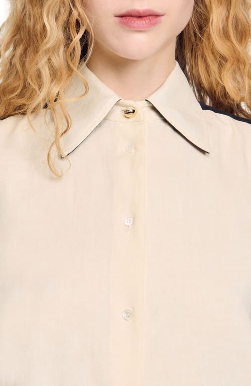 Sandro Grace Two Tone Shirt In Ecru