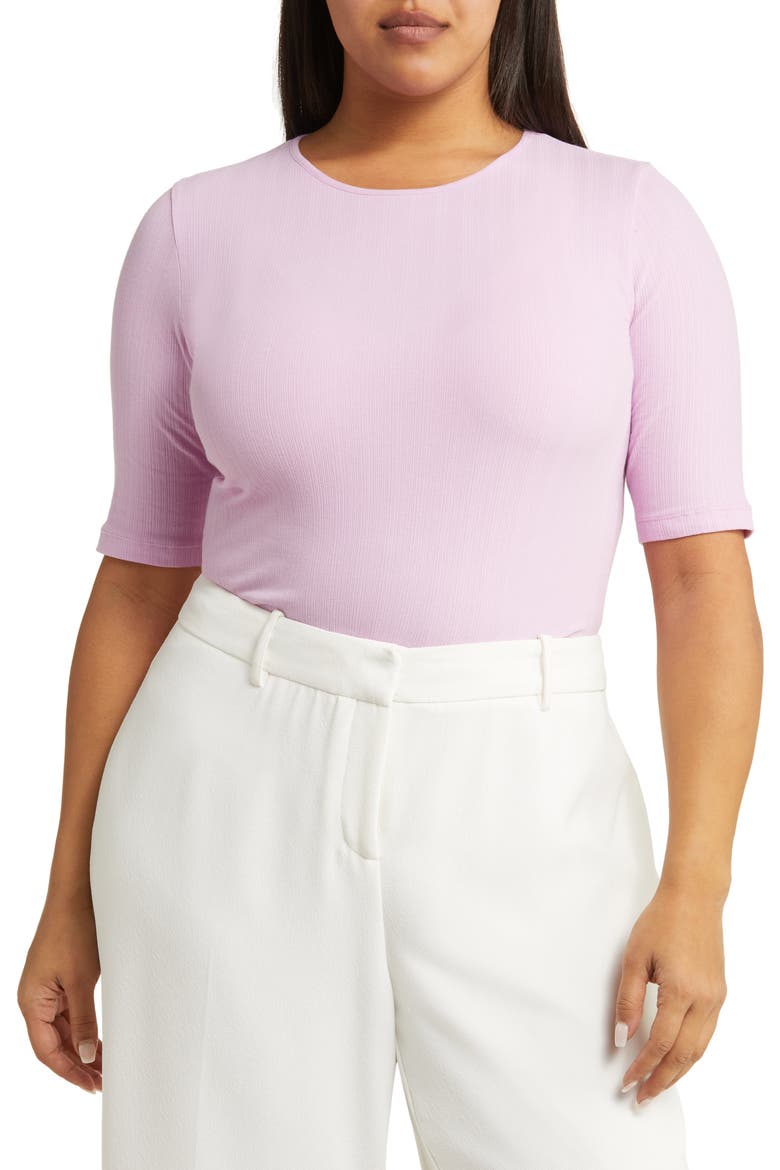 Elbow Sleeve Stretch Cotton Top, Main, color, PETAL NECTAR