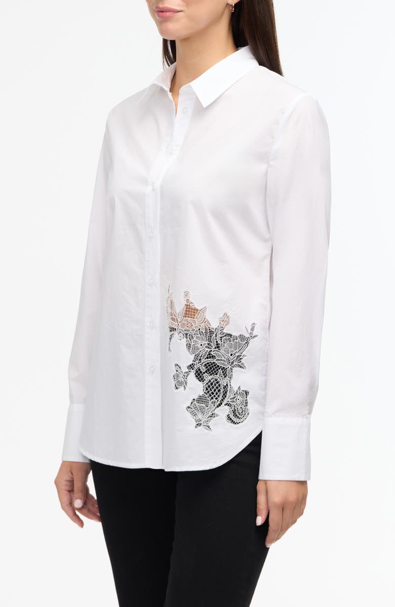 Ellen Tracy Embroidered Flower Poplin Button-Up Shirt, Alternate, color, 