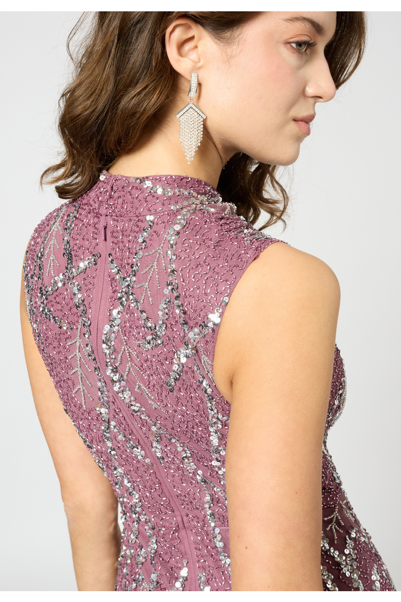 Embellished Sequin Beaded Maxi Dress with Cowl Neck, Alternate, color, MAUVE