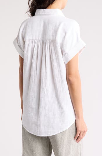 Short Sleeve Cotton Gauze Button-Up Shirt